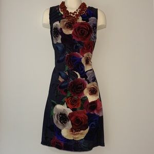 Tricotto Gorgeous Asymmetric Roses Print Dress